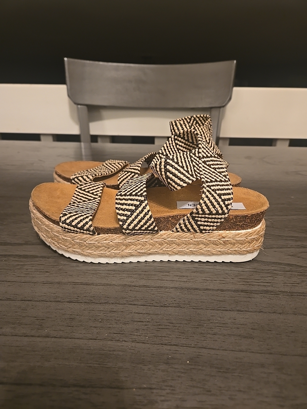 Steve Madden Black and White Patterned Platform Sandals